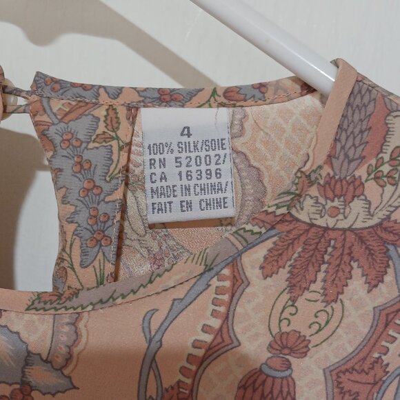 Liz Claiborne Collection Dusty Peach Silk Print Blouse, Women's Size 4 - Picture 9 of 11